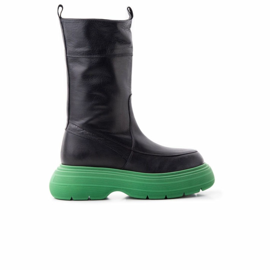 Women L'Intervalle | L'Intervalle Tineo Black Leather/Green Sole