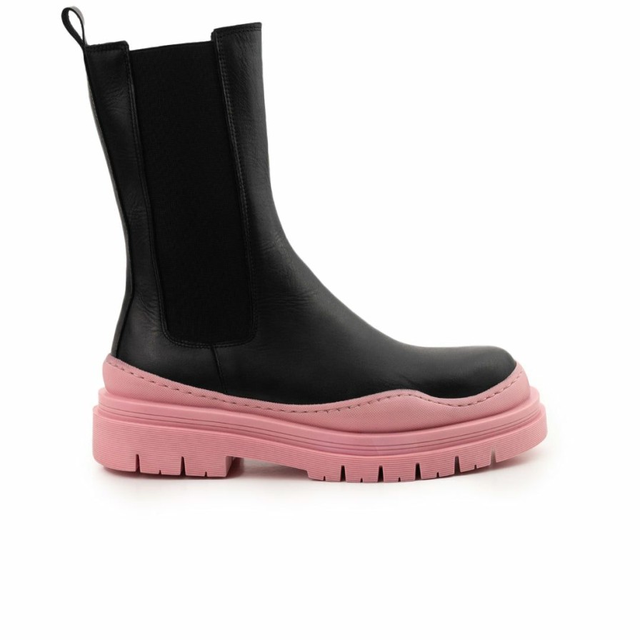 Women L'Intervalle | L'Intervalle Women Nagano Black Leather/Pink Sole