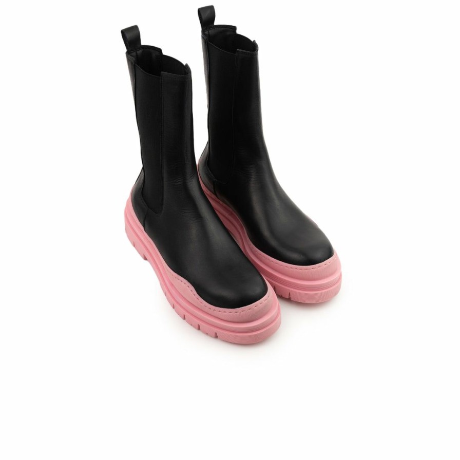 Women L'Intervalle | L'Intervalle Women Nagano Black Leather/Pink Sole