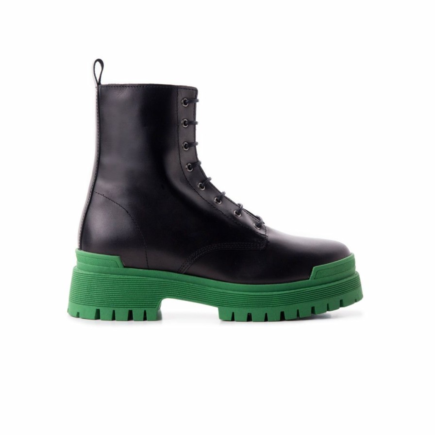 Women L'Intervalle | L'Intervalle Women Langport Black Leather/Mint Sole