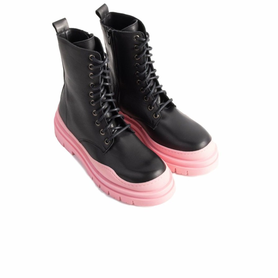 Women L'Intervalle | L'Intervalle Nagasaki Women Black Leather/Pink Sole