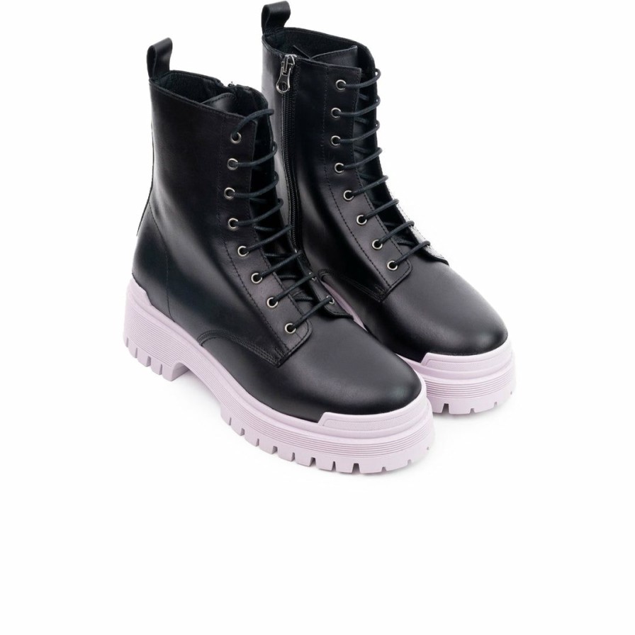 Women L'Intervalle | L'Intervalle Women Langport Black Leather/Lilac Sole