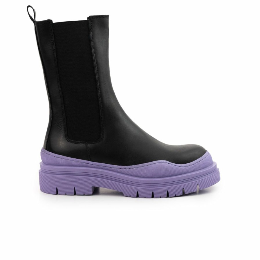 Women L'Intervalle | L'Intervalle Nagano Women Black Leather/Lilac Sole