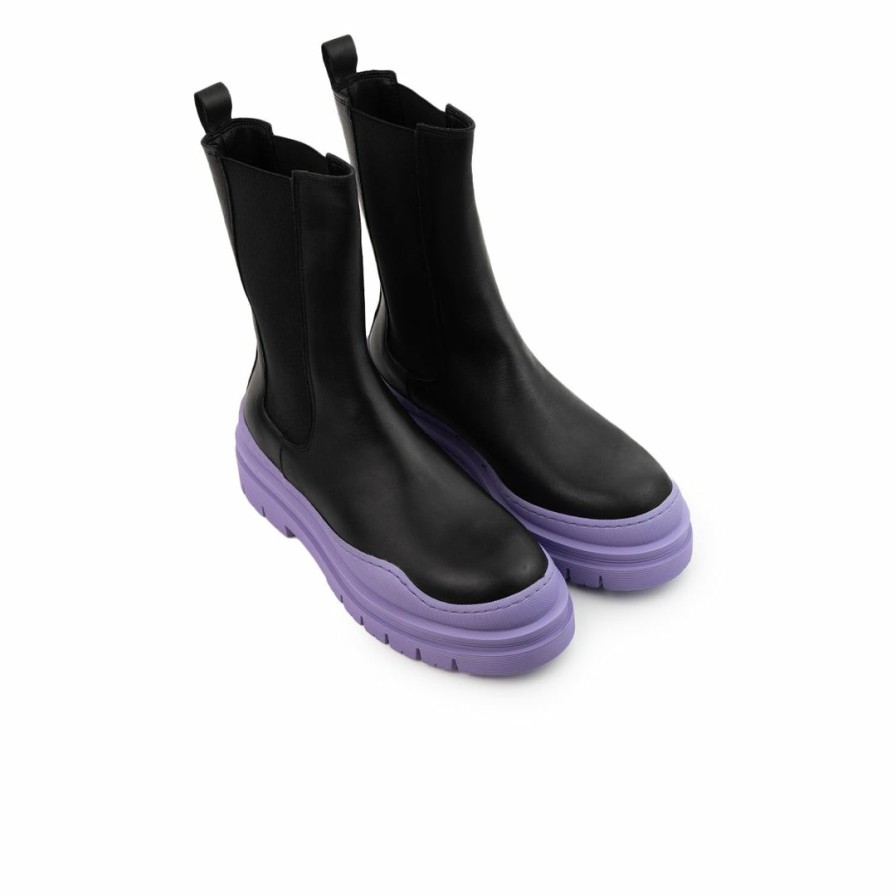 Women L'Intervalle | L'Intervalle Nagano Women Black Leather/Lilac Sole