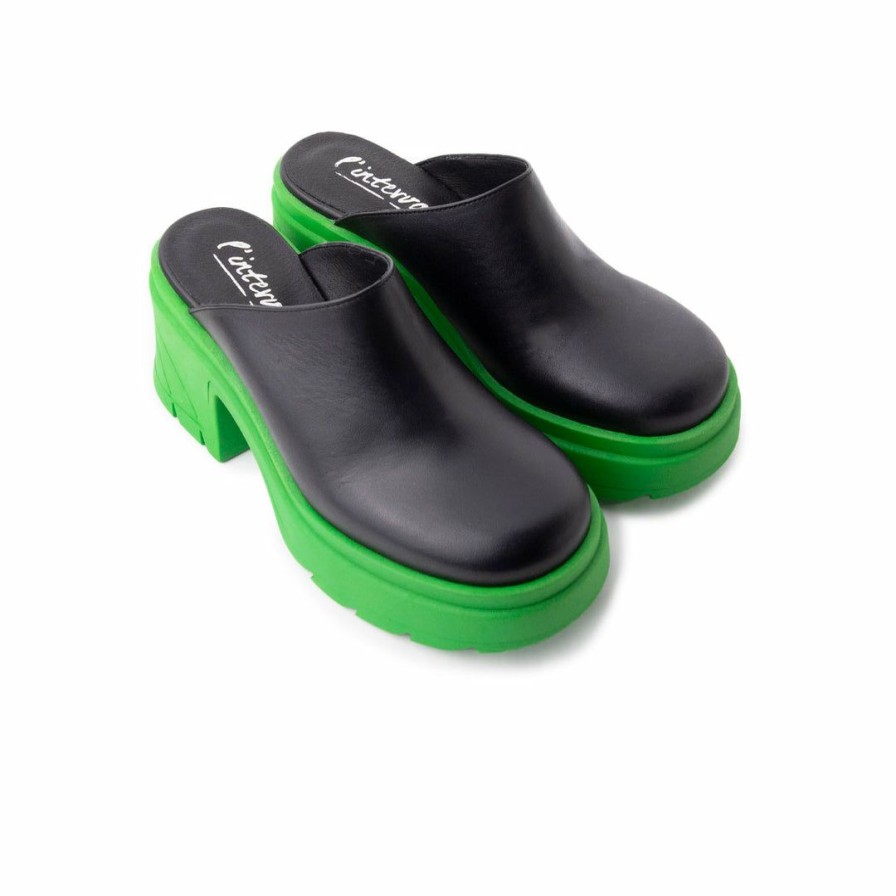 Women L'Intervalle | L'Intervalle Silla Women Black/Green Leather