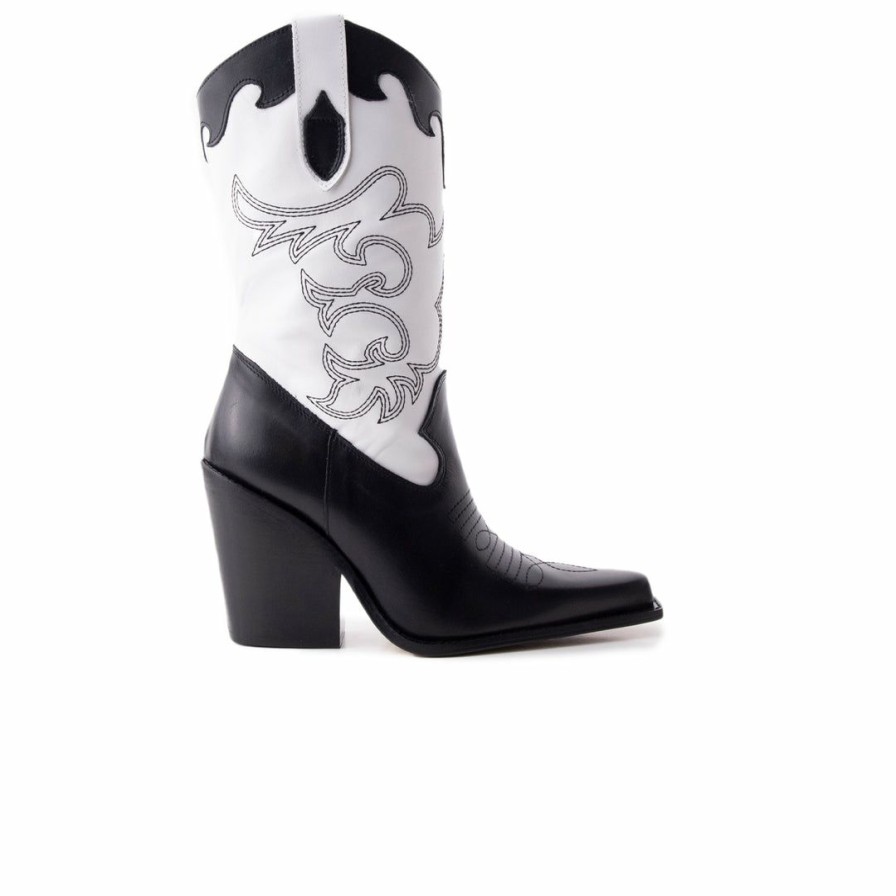 Women L'Intervalle | L'Intervalle Cavalia Black White Leather Women Black White Leather/Cuir Noir Blanc