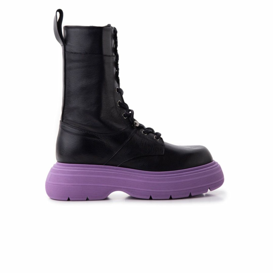 Women L'Intervalle | L'Intervalle Women Armstrong Black Leather/Purple Sole