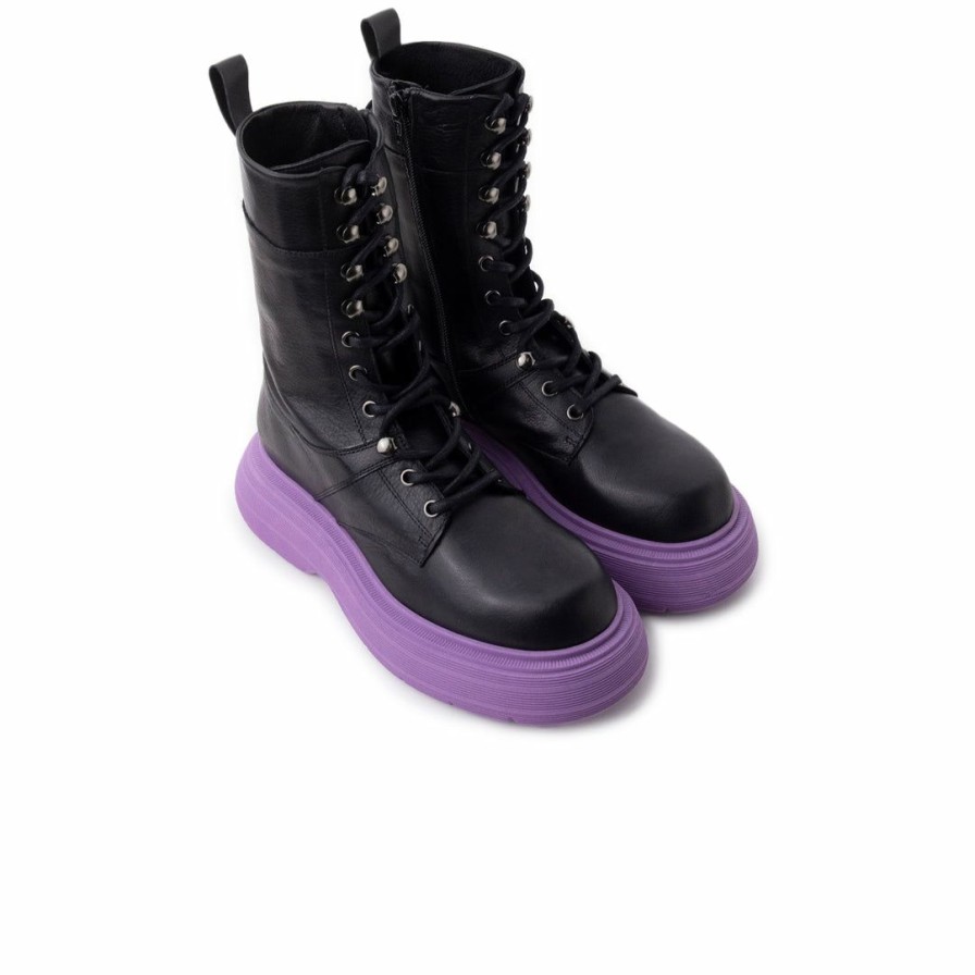 Women L'Intervalle | L'Intervalle Women Armstrong Black Leather/Purple Sole