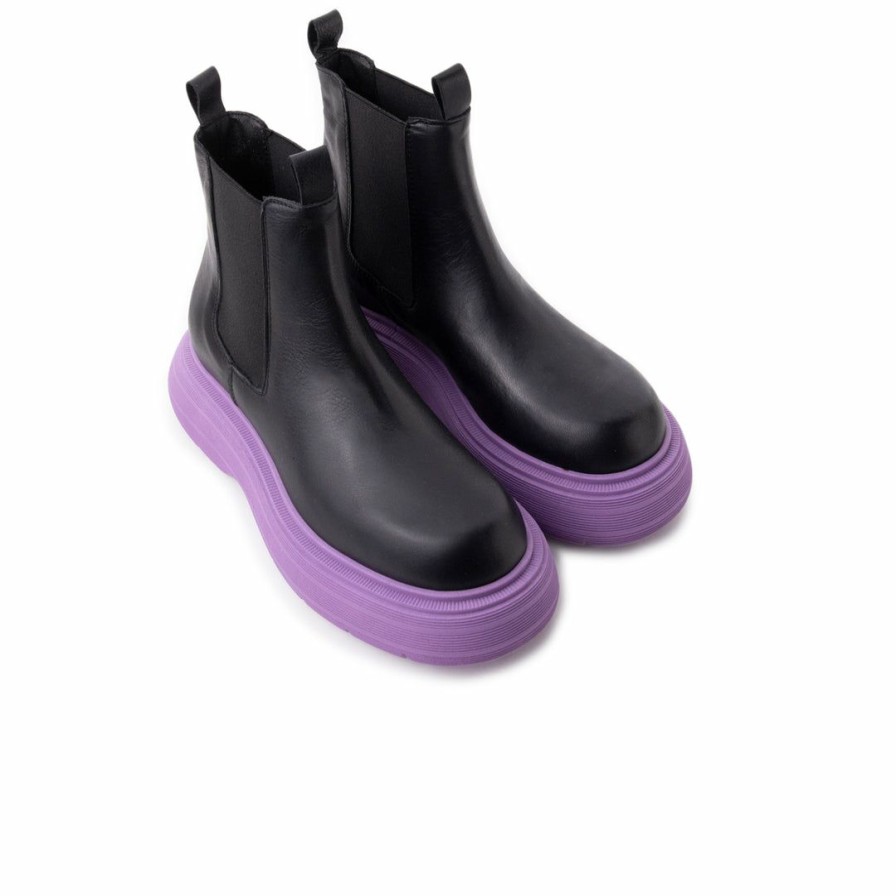 Women L'Intervalle | L'Intervalle Martos Women Black Leather/Purple Sole