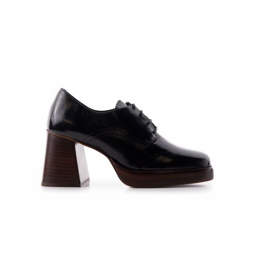 Women L'Intervalle | L'Intervalle Sevres Women Black Leather/Brown Heel