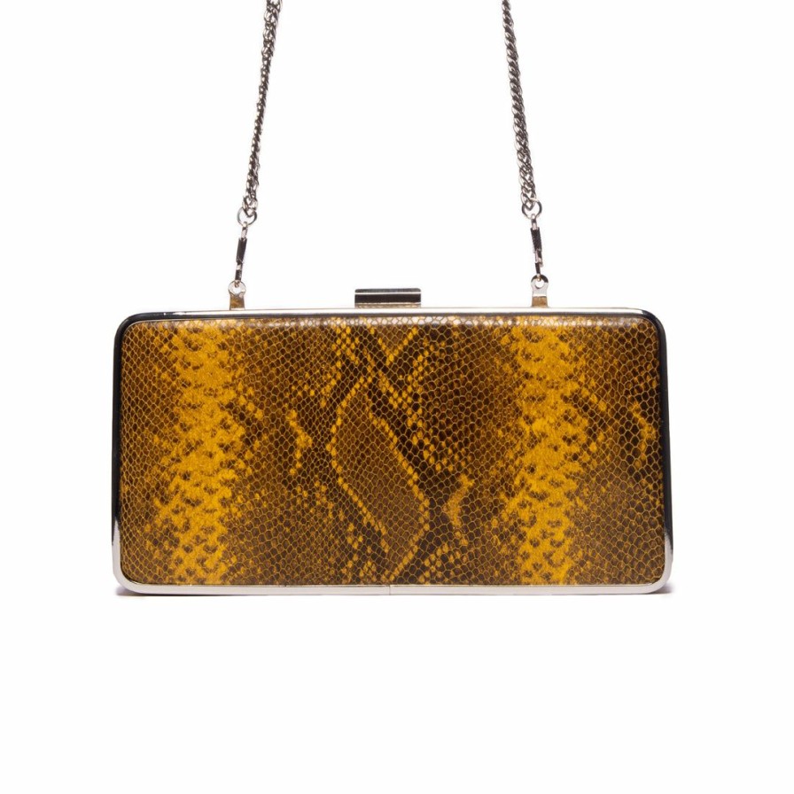 Bags L'Intervalle | L'Intervalle Women Theodore Yellow Snake Leather Clutch