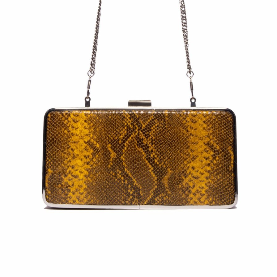 Bags L'Intervalle | L'Intervalle Women Theodore Yellow Snake Leather Clutch