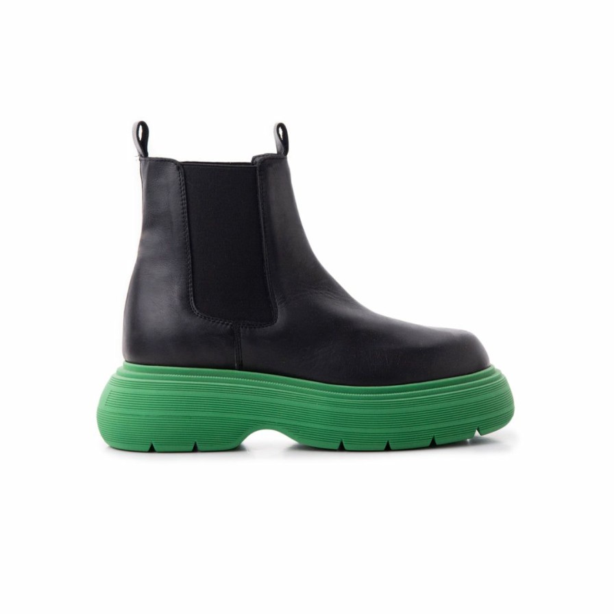 Women L'Intervalle | L'Intervalle Martos Women Black Leather/Green Sole