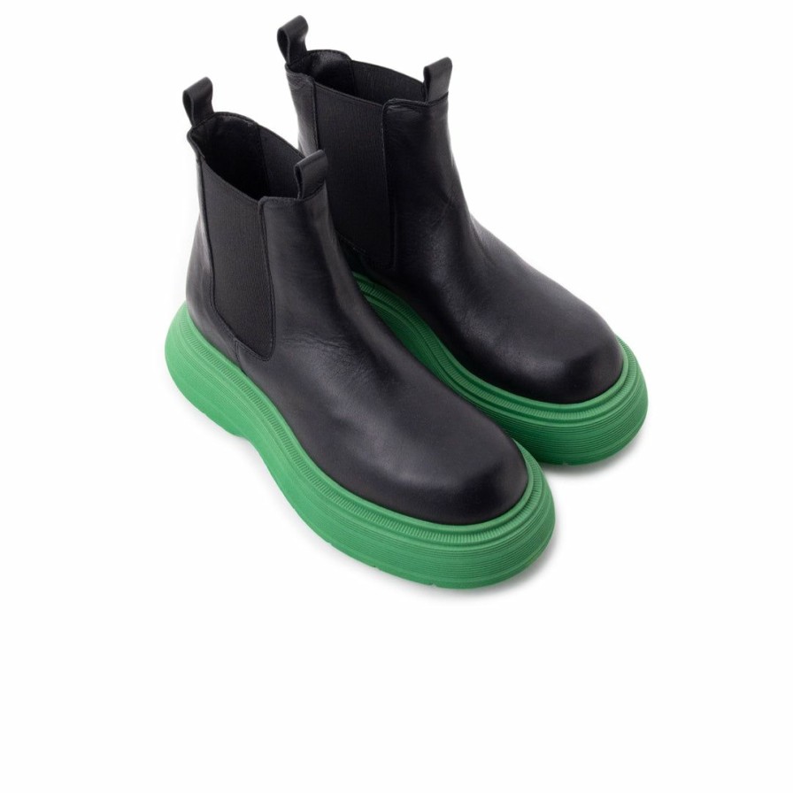 Women L'Intervalle | L'Intervalle Martos Women Black Leather/Green Sole