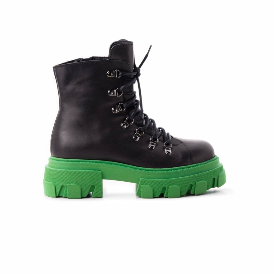 Women L'Intervalle | L'Intervalle Tokai Black Leather/Green Sole Women Black Leather/ Green Sole