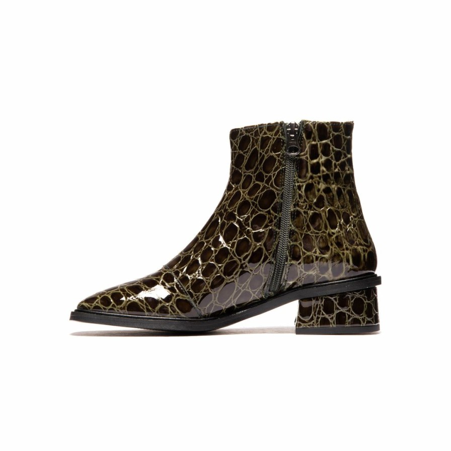 Women L'Intervalle | L'Intervalle Galway Olive Croco Leather