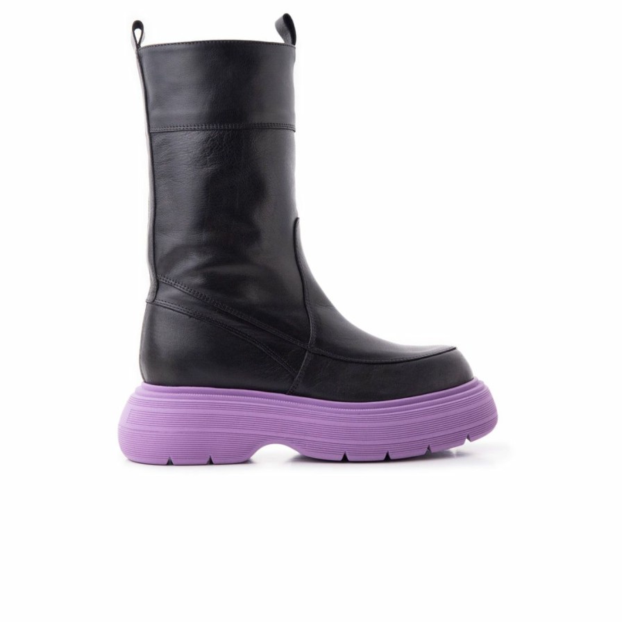 Women L'Intervalle | L'Intervalle Tineo Black Leather/Purple Sole